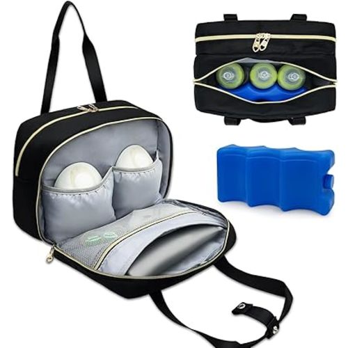 Wearable Breastmilk Bag with Ice Pack Fits for Elvie Hands-Free Pumps and Medela Pump in Style, Portable Pump Carrying Case for for Daycare, Work, and Travel (Bag Only) (Black)