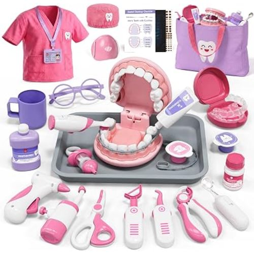 Lehoo Castle Doctor Kit for Toddlers 3-5, Kids Dentist Play Set, (Pink)