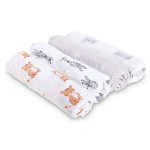 aden + anais Essentials, Cotton Muslin Swaddle Blanket, Safari Babes, Unisex, Infants, 4-Pack