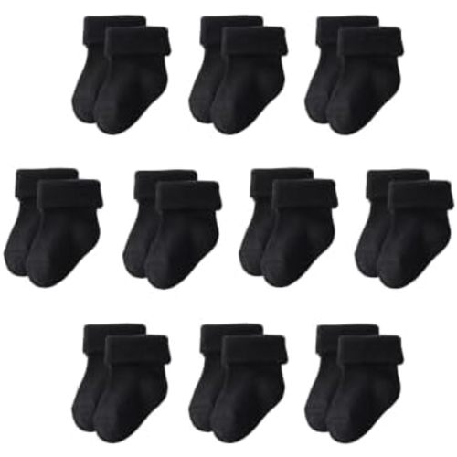Newborn Socks 10 Pairs, Cotton Baby Turn Cuff Socks 0-3 Months