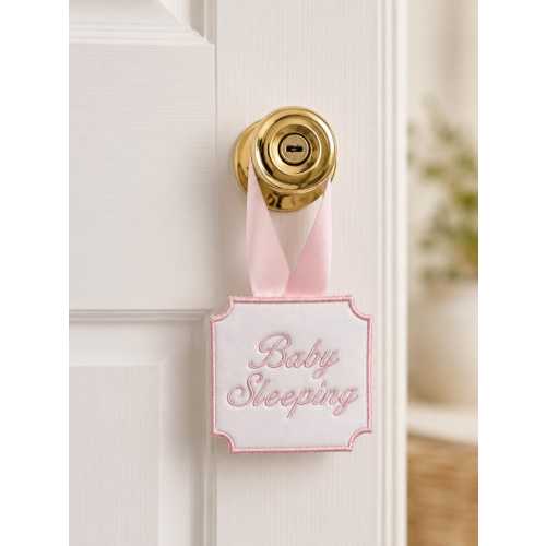 Embroidered Baby Sleeping Sign | Nursery Door Hanger, Baby Shower Gift