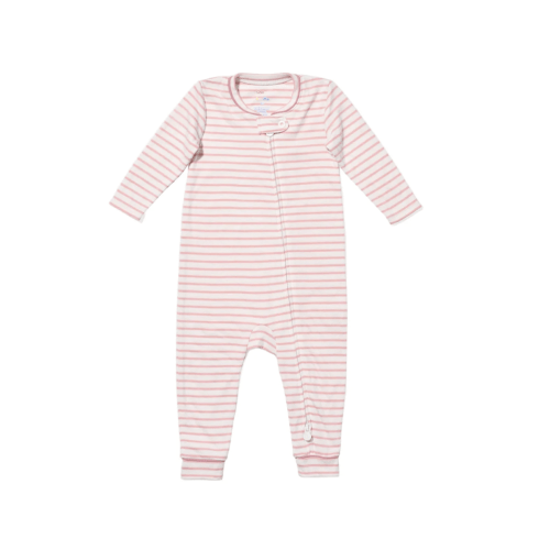Ziggy Zip Romper in Dusty Rose Mini Stripe | Over The Moon