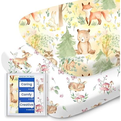 Bassinet Sheets for Baby Boy Girl, TotBasic Buttery Soft Universal Bassinet Fitted Sheet, Compatible with Halo, Mika Micky, Baby Delight, Dream On Me, Maxi COSI and More Bassinet Mattress(Forest)