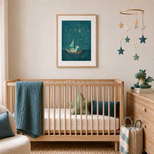 Dragon Nursery Wall Art, Boy or Girl Sailing Dragon Print, Whimsical Kids Room Decor