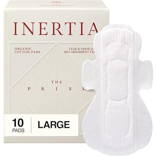 INERTIA The Prism White – Truly Organic Ultra Thin & Leak-Proof Organic Cotton Korean Pads with Wings | Heavy Absorbency | Hypoallergenic, Super Absorbent, Chlorine-Free & Fragrance-Free (10 Count)