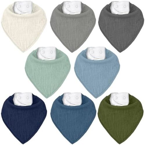 Muslin Baby Bibs 8 Pack, Baby Bandana Drool Bib for Drooling and Teething, Cotton Soft Absorbent for Girls Boys