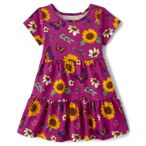 Baby And Toddler Girls Butterfly Tiered Dress - Burgundy