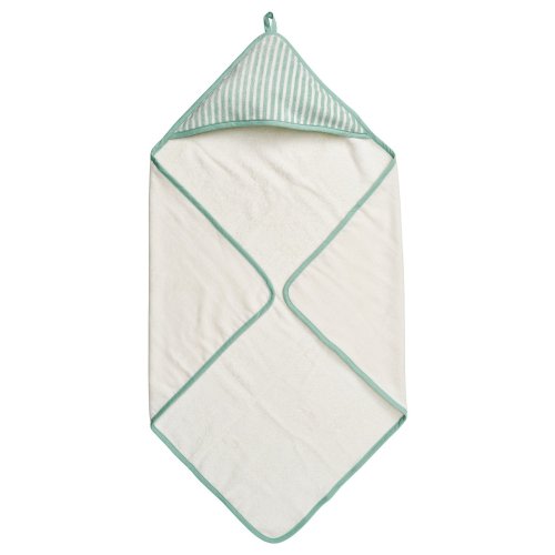 LEN Baby towel with hood - white blue/stripe pattern 80x80 cm (31 1/2x31 1/2 ")