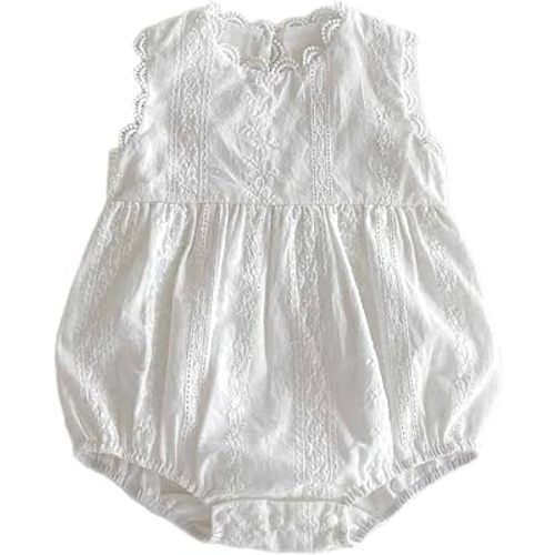 HOOLCHEAN Baby Girl Summer Lace Romper Sleeveless Bubble Onesie with Embroidery and Back Bow