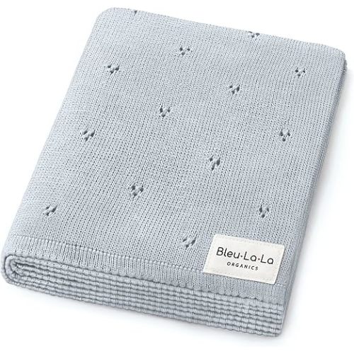 100% Luxury Organic Cotton Pointelle Knit Baby Quilt Blanket for Boys – Refined Lightweight Heirloom Nursery Essential (Pointelle - Powder Blue)