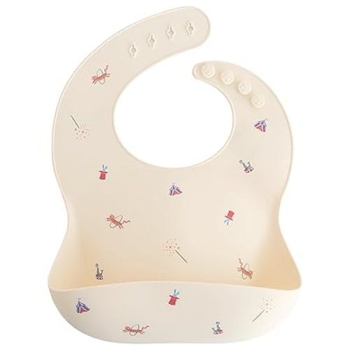 mushie Silicone Baby Bib | Adjustable Fit Waterproof Bibs (Letters White)