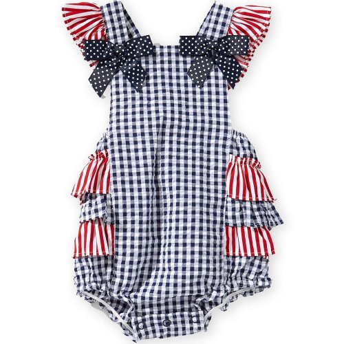 Bonnie Jean Baby Girls Flutter-Sleeve Americana Mixed-Checked/Striped Bubble