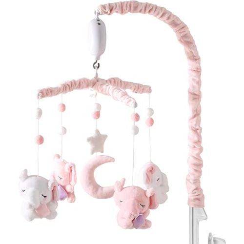 Baby Crib Mobile - Elephant Mobile for Crib with 25 Inches Mobile Arm and 35 Lullabies Musical Box, 3 Modes Digital, Volume Control, Essential Gift for Infant Boys Girls Bedroom Hanging Decor