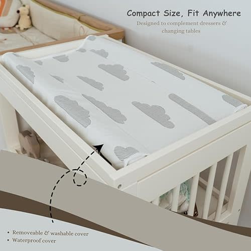 Contoured Baby Changing Pad w/Waterproof Foam Mattress, Includes 2 Soft, Removable & Washable Covers, Safety Straps, Non-Slip Bottom, Topper for Standard Size Infant Diaper Table & Dresser
