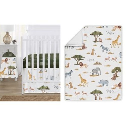 Sweet Jojo Designs Boy or Girl Gender Neutral Unisex Baby Crib Bedding Set - Jungle Animals Collection Green Yellow White 4pc