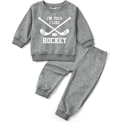Toddler Baby I'M TOLD I LIKE HOCKEY Long Sleeve Sweatshirt Top Jogger Pants Set Cute Fall Winter Clothes Set