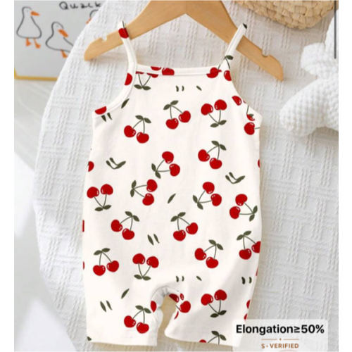 SHEIN Happikins Cute Cherry Print, "Cherry Girl" Baby Girl Casual Romper, Suitable For Spring & Summer, Relaxing Vacations, Beach Weekends, Cute Summer Outfits For Summer Baby Girl Items, Korean Style, Beach Mode On, Summer Outing Items | SHEIN USA