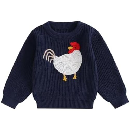 Toddler Baby Girl Boy Knit Sweater Rooster Embroidery Western Country Sweatshirt Oversized Tops Fall Winter Clothes