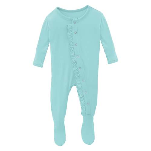 Layette Ruffle Footie with Snaps in Summer Sky
