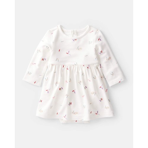 Baby Girl Paint Print PurelySoft Long-Sleeve Bodysuit Dress - Ivory | Carter's