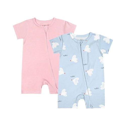 Teach Leanbh Baby Boys Girls 2 Pack Bamboo Viscose Pajamas 2 Way Zipper Short Sleeve Romper Jumpsuit Sleep and Play