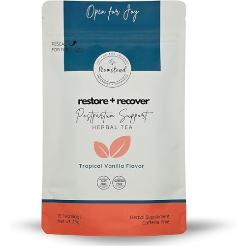 Momstead Restore and Recover Postpartum Support Herbal Tea | Tropical Vanilla Flavor | Nursing Friendly | Postpartum Recovery