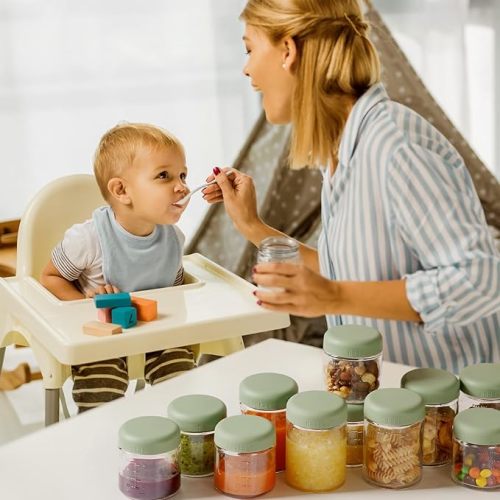 haakaa Baby Food Storage Containers Set,100% Leak-Proof Glass Baby Food Jars with Silicone Lids, Fridge –Freezer & Microwave Safe,4 PCS 7 oz,Pea Green