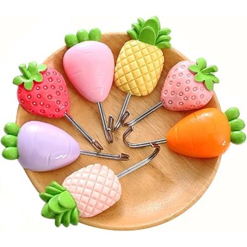 Fruit Waterproof Decor Hook, Strawberry Pineapple Carrot Fruit Wall Hooks Hanger for Bags Pots Keys Clothes, The Kitchen, Bathroom Home Decoration Fruit Hook by UnderReaf Pack of 4