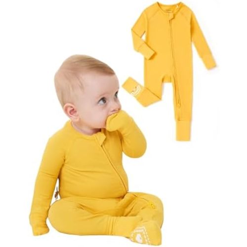 PATPAT Organic Cotton Baby Footie Pajamas with Two-Way Zipper & Fold-Over Mittens, Soft Stretchy Romper for Newborn Boy Girl