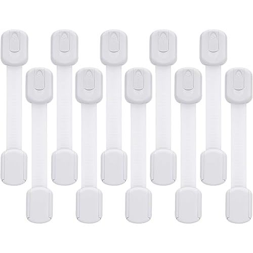 Goodv Child Safety Cabinet Locks - (10 Pack) Baby Proofing Latches to Drawer Door Fridge Oven Toilet Seat Kitchen Cupboard Appliance Trash Can with 3M Adhesive - Adjustable Strap No Drill No Tool