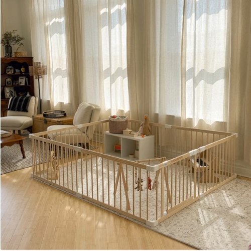 HARPPA Grovi Wooden Baby Gate Playpen | Non-Toxic Foldable DIY Adjustable Play Yard for Infants & Toddlers – Natural Finish Baby Fence for Small & Large Spaces