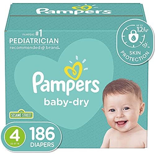 Diapers Size 4,Pampers Baby Dry Disposable Baby Diapers, (Packaging & Prints May Vary)186 Count(Pack of 1)