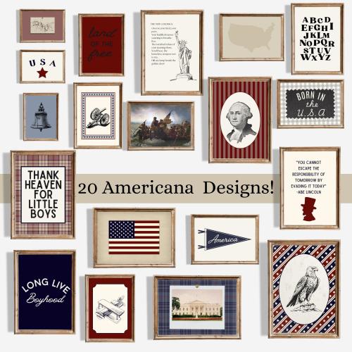 Vintage Americana Nursery Gallery Wall, Transportation Bedroom Classic Americana, American Heritage Bedroom Wall Art, American Flag Art USA