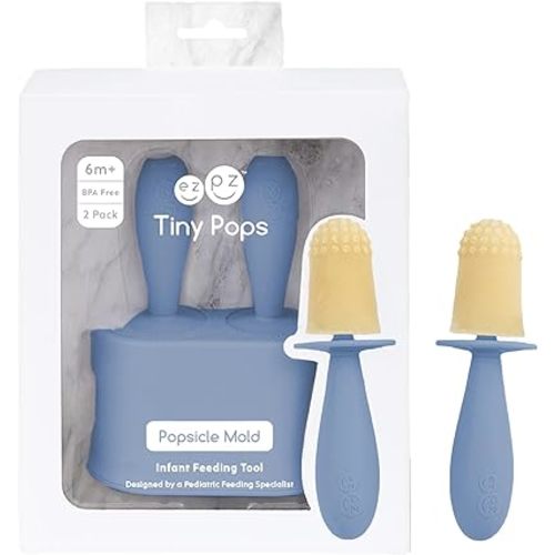ezpz Tiny Pops (Indigo) - 4 Months+ - Popsicle Mold Set with Two Wands for Infants - Baby-Led Weaning + Teething Essentials
