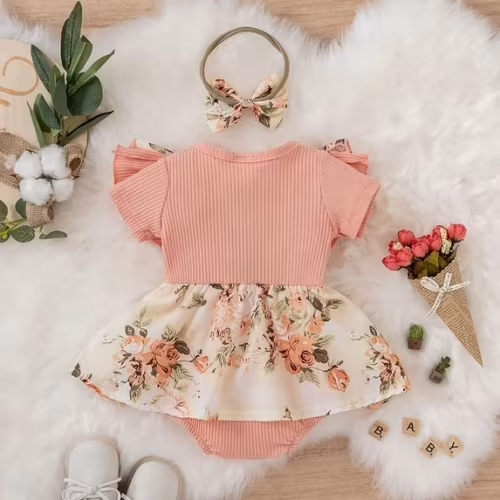 Gubotare Baby Clothes for Girls Birthday Outfit Baby Girl Birthday Romper Cute Embroidered Tshirt Short Sleeve Jumpsuit 0 3 6 9 12 18 24 Months (Pink,12-18 Months)