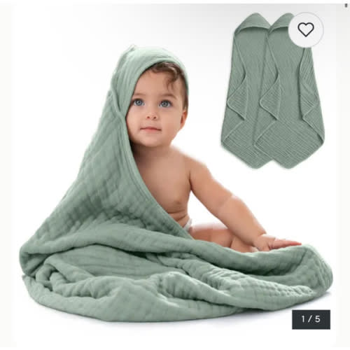 Color: FERN Comfy Cubs Hooded Baby Towels - 6 Layer, 100% Muslin Cotton - Large 32 x 32 Inch, Unisex