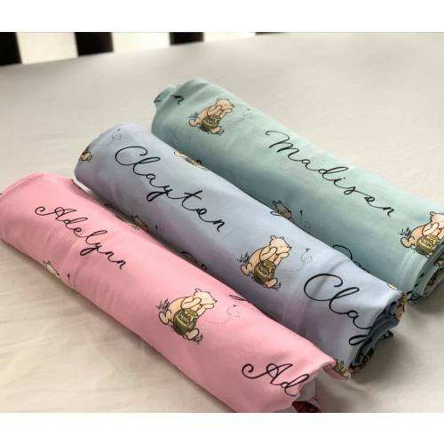 Personalized Name Baby Swaddle Girl Nursery Decor Neutral Baby Swaddle Blanket Baby Boy Swaddle Pooh Nursery Decor Custom Swaddle Blanket