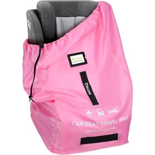 BALEINE Car Seat Travel Bag for Airplane, Water-Resistant Car Seat Bags for Air Travel, Foldable Cover with 3 Handles, Fits Toddler Carseat, Convertible and Booster Seats (Pink)