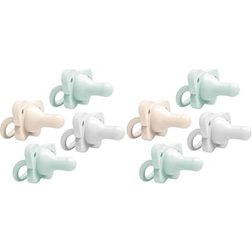 Dr. Brown's HappyPaci 100% Silicone Baby Pacifier, Contoured One-Piece Design, Gray, Green, Ecru, 0-6m, BPA-Free, 8-Pack