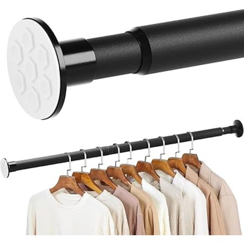 No Drilling Closet Rod, 27.5-94 Inches Hanging Closet Rod for Clothes, Closet Bar & Pole Heavy-duty, Closet Rods for Hanging Clothes For Closet Wardrobes Bathroom Laundry RV Curtains,Black