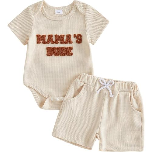 Tsultryofs Baby Boy Summer Clothes Newborn Infant Outfit Letter Embroidery Print Short Sleeve Romper with Shorts 2Pcs Set