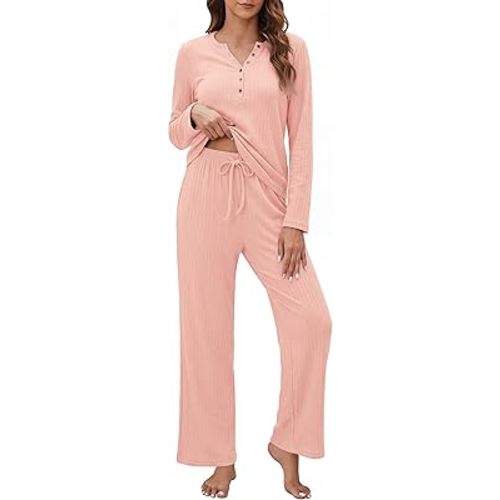 OUGES 100% Cotton Womens Maternity Nursing Pajamas Sets 2 Piece Pregnancy Delivery Postpartum Lounge Pjs with Pockets