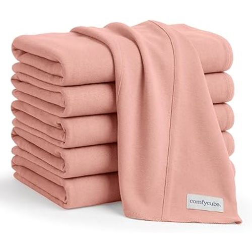 Comfy Cubs Baby Burp Cloths Set (Pack of 6) - Large, 6-Layer, Ultra Absorbent 100% Cotton for Infant Spit-Up, Drool, and Messes - Soft, Gentle, Thoughtful New Born Baby Gifts, Bold Blush