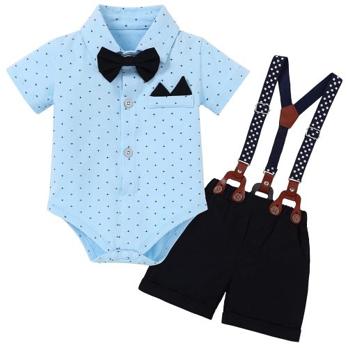 YALLET Baby Boy Clothes Suit Infant Boy Gentleman Outfits Dress Romper Shirt+Bowtie+Suspender Shorts Set