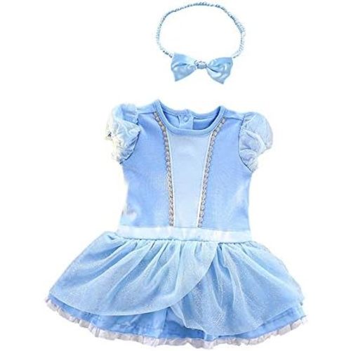 Dressy Daisy Princess Onesie Romper Fancy Dress Costume Halloween Birthday Bodysuit Outfit with Headband for Infant Baby Girl