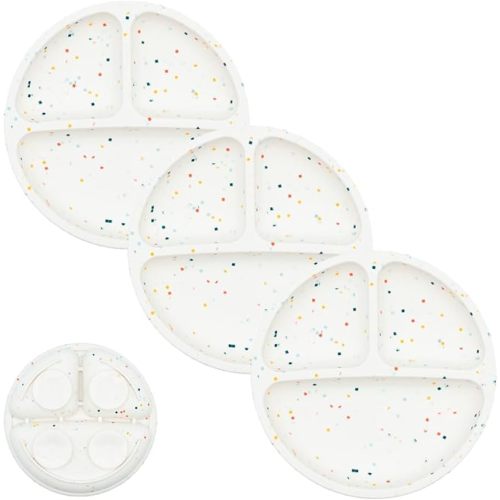 WeeSprout Suction Plates for Babies & Toddlers - 100% Silicone, Dinnerware Stays Put, Divided Design for Picky Eaters, Microwave & Dishwasher Friendly, 3 Pack