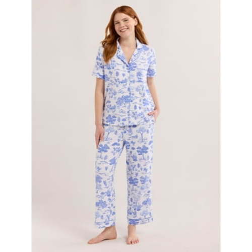 Joyspun Women's Dreamy Soft Collection Notch Collar Short Sleeve Knit Top & Capri Pajama Set, 2-Piece, Sizes XS-3X