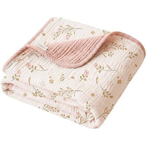 Konssy Muslin Baby Blankets for Girls Boys, 100% Cotton Crib Blanket for Infant Toddler, Super Soft and Lightweight Nursery Swaddling Wrap 40"x36" (Floral)