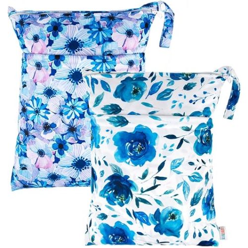 ALVABABY 2pcs Cloth Diaper Wet Dry Bags Waterproof Reusable with Two Zippered Pockets Travel Beach Pool Daycare Soiled Baby Items Yoga Gym Bag for Swimsuits or Wet Clothes L41104