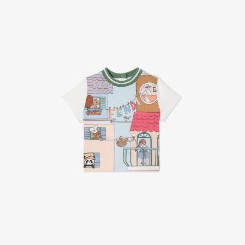 Baby T-shirt Interlock jersey baby T-shirt with large multicolour print